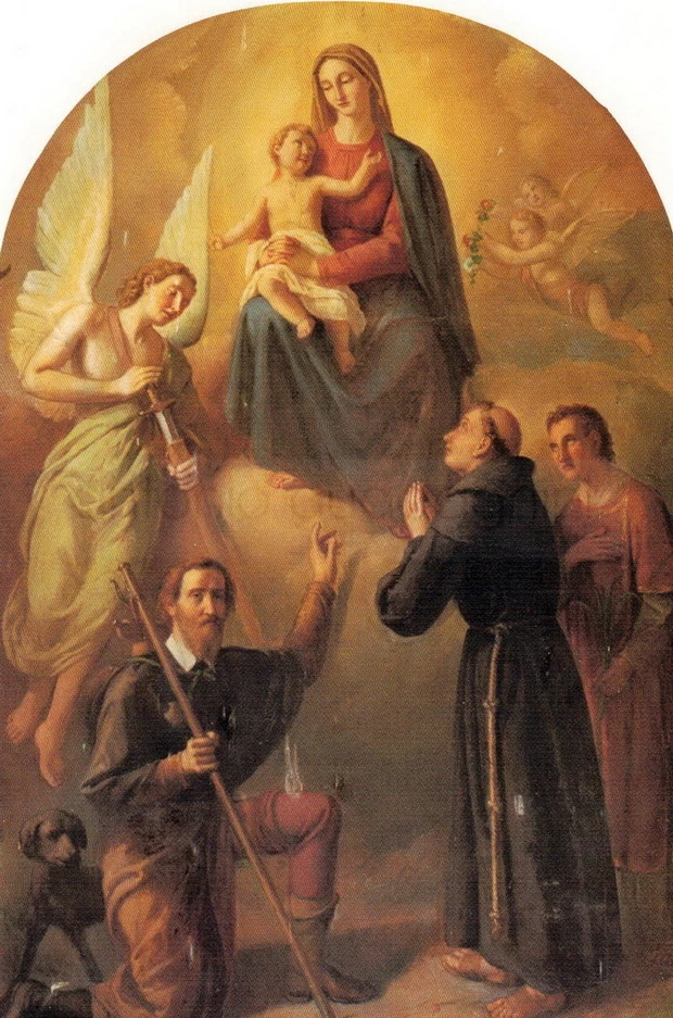 Madonna in trono con i Santi Michele, Rocco, Antonio da Padova e Stefano - 1895, olio su tela cm. 310x200, chiesa di S. Michele, Gianico (BS)
